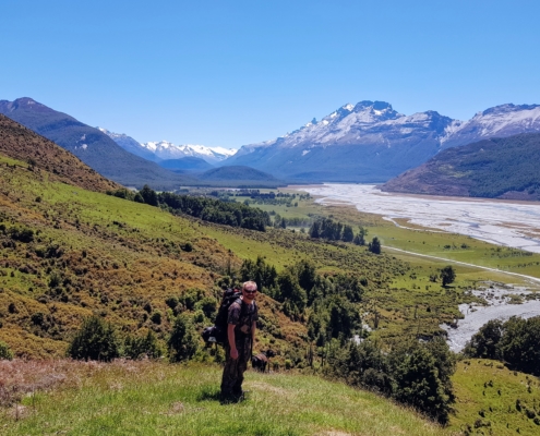 View up Dart valley and river from Scott Creek track near Glenorchy