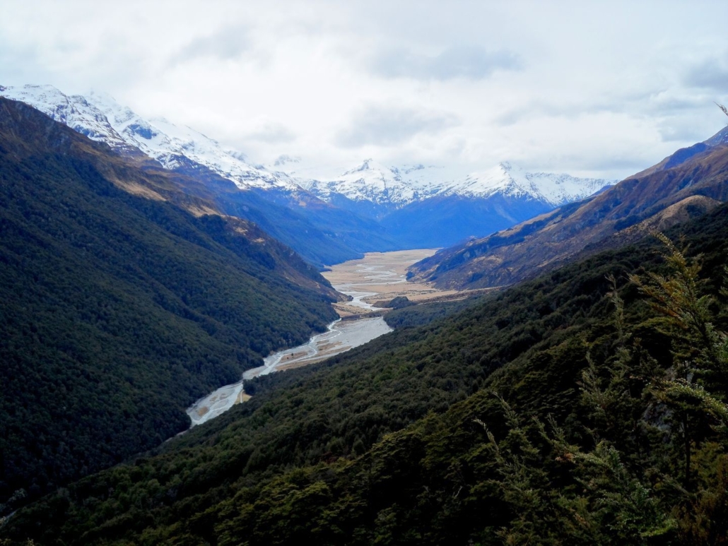 view up Rees valley of river and mountains