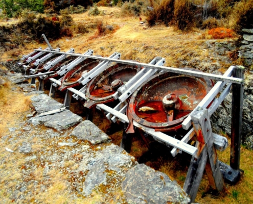 set of berdans used to grind mining ore to get gold