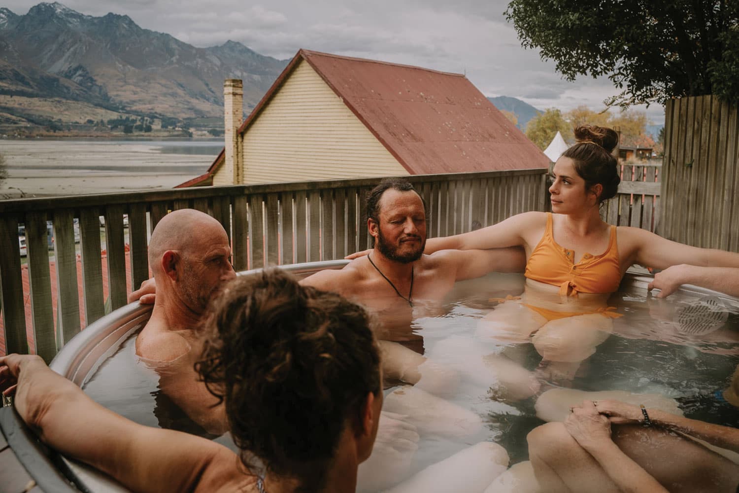 Nadi wellness group relaxing in hot tub at Kinloch